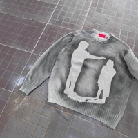 Pull oversize streetwear pour homme, coupe carrée, en molleton court, imprimé graphique vintage, à manches longues, tricot de luxe, personnalisable OEM