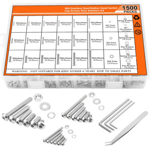 304 Stainless Steel Machine Screws Nuts Washers Kit 1500 Pieces Phillips Countersunk Head M2 M3 M4 Size Assortment - Product Image 2