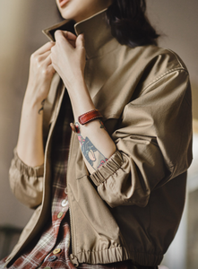 <span class=keywords><strong>Veste</strong></span> de travail rétro en <span class=keywords><strong>velours</strong></span> côtelé pour <span class=keywords><strong>femme</strong></span>, style ferme, couleur <span class=keywords><strong>kaki</strong></span>, coupe cintrée à la taille avec col contrastant, vêtement d'extérieur printemps - Product Image 4