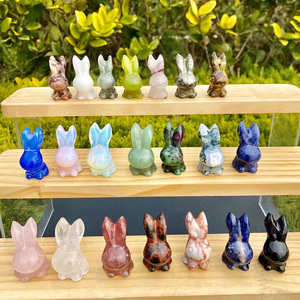 Ventas al por mayor de piedra mixta Natural amatista conejo tallado cuarzo rosa orejas largas conejo liebre tallado para conejito de Pascua - Product Image 4