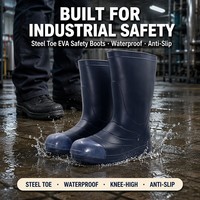 Bottes de pluie de sécurité montantes en EVA avec logo personnalisé OEM, embout en acier anti-écrasement, semelle antidérapante à motif diamant pour le travail industriel