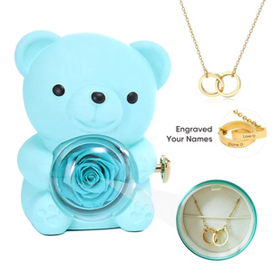 Nuovo Regalo di San Valentino e Festa della Mamma: Orsetto di Rose Vere Conservate Grigie <span class=keywords><strong>con</strong></span> Collana Personalizzabile - Product Image 2
