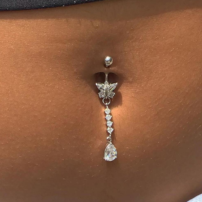 Lot De 10 Piercings Nombril TYXHXTF - Styles Variés (cœur, Papillon, Diamants) - Argent Et Rose