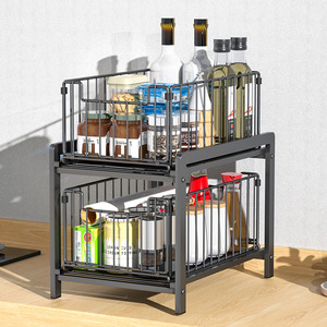 Sıcak satış mutfak aksesuarları lavabo altında çekin organizatörler 2 katmanlı sürgülü depolama konteyner altında - Product Image 6