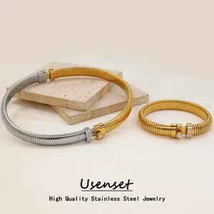 USENSET 2023 New Trendy Elastic Stainless Steel Jewelry Set Stylish Spiral Unique Punk Metal Jewelry Hyperbolic