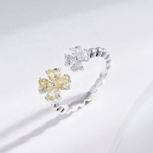 Anillo de plata de ley 925 con piedras preciosas para mujer, anillo de moda con circonita cúbica, ajustable, vintage, con diseño de flor delicada. - Product Image 4