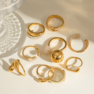 Fashion <b>Rings</b> Gold <b>Open</b> Zircon Pave Setting Heart Geometric Shape Unisex Jewelry Gift - Product Image 4