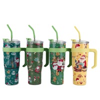 Gobelet isotherme personnalisé de 40 oz en acier inoxydable à double paroi avec poignée et paille, idéal pour la sublimation, parfait pour Noël, Halloween, cadeaux d'affaires