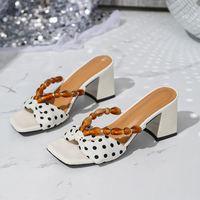 Sandales d'été à bout carré pour femmes, motif pois papillon, design tendance, talons carrés