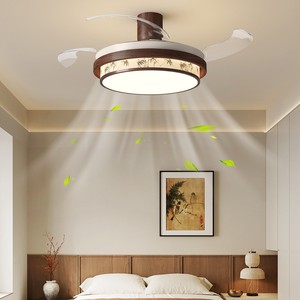 Ventilateur de plafond de style chinois avec éclairage LED encastré, pour chambre à coucher, salon, éclairage moderne esthétique zen - Product Image 1