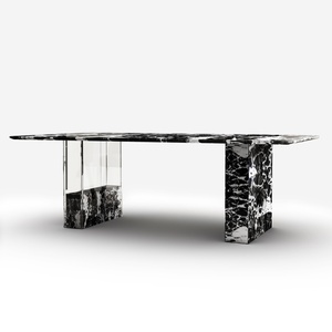 Table à manger <span class=keywords><strong>de</strong></span> luxe haut <span class=keywords><strong>de</strong></span> gamme avec 4 <span class=keywords><strong>chaises</strong></span>, plateau en marbre et pieds en marbre acrylique, hôtel, villa, restaurant - Product Image 3