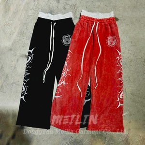 Pantalones de chándal personalizados de peso pesado, de corte holgado, con lavado ácido, estilo jogger, de pierna ancha, para hombre, con corte acampanado, oversize y de doble cintura - Product Image 1