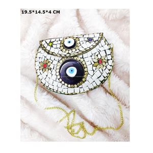 Sac à main en métal de luxe pour femmes cadre pochette sac à main de soirée motif géométrique mariée mariage messager voyage sacs à main mauvais œil - Product Image 2