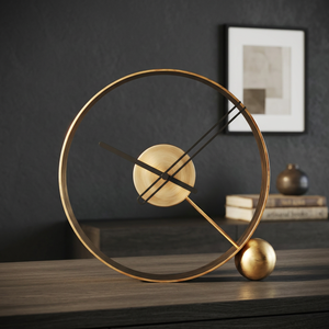 Traditional Aluminum <b>Desk</b> <b>Clock</b> with Needle Display Open Frame Design Elegant Ball Accent for Home Office Living Room Decor - Product Image 2