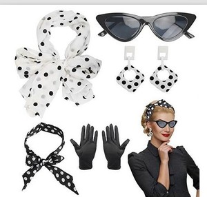 Ensemble d'accessoires de costume des années 50 pour femmes, foulard, bandeau, lunettes, boucles d'oreilles, décorations des années 50 et <span class=keywords><strong>80</strong></span>, bandana, cravate, boucles d'oreilles - Product Image 1