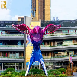 Venda quente estilo moderno colorido grande aço inoxidável animal abstrato voando pássaro escultura