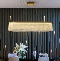 Lustre moderne simple et luxueux en cristal rectangulaire long doré en forme de goutte d'eau pour salon