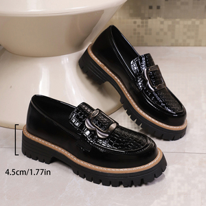 Mocasines Qifeng para <span class=keywords><strong>Mujer</strong></span>, de PU Patentado, con Hebilla Metálica en Relieve, <span class=keywords><strong>Plataforma</strong></span> Baja de 4.5cm, Antideslizantes, con Suela de Goma, Cómodos - Product Image 3