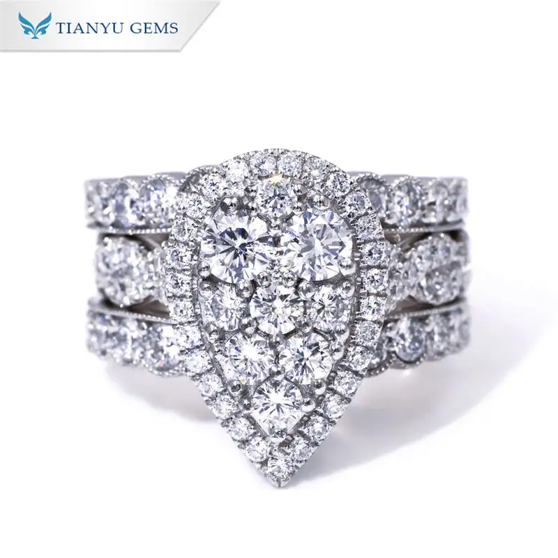 Tianyu gems Deluxe pear shaped ring white gold lab diamond engagement ring set
