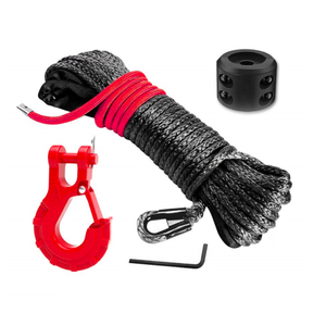 Kit de Corde de Treuil Tout-Terrain 1/4''x50' Câble Synthétique Noir <span class=keywords><strong>Gaine</strong></span> de Protection Crochet Robuste Sangle de Sécurité Caoutchouc - Product Image 1