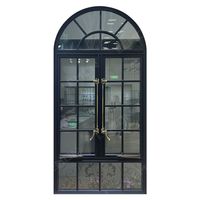 Puertas y Ventanas de Aluminio con Vidrio y Marco Redondo de Metal Negro, Estilo Clásico con Manija de Latón
