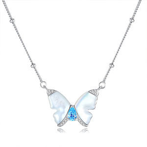 Delicado Collar Gargantilla con 9 Mariposas de Nácar, Plata de Ley 925, Piedra Natural Tallada en Forma de Pera de 3*5mm, Joyería Fina, Regalo de Moda - Product Image 1