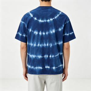 OEM ODM Men Tie Dye <b>T</b> <b>Shirt</b> Blue <b>White</b> Striped Crew Neck Short <b>Sleeve</b> Oversized Casual Cotton Tee Custom - Product Image 3