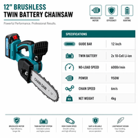 Scie à chaîne sans fil au lithium-ion personnalisable de 12, 16, 18 pouces, 6000 tr/min, avec batterie rechargeable, outil de coupe de bois en plastique