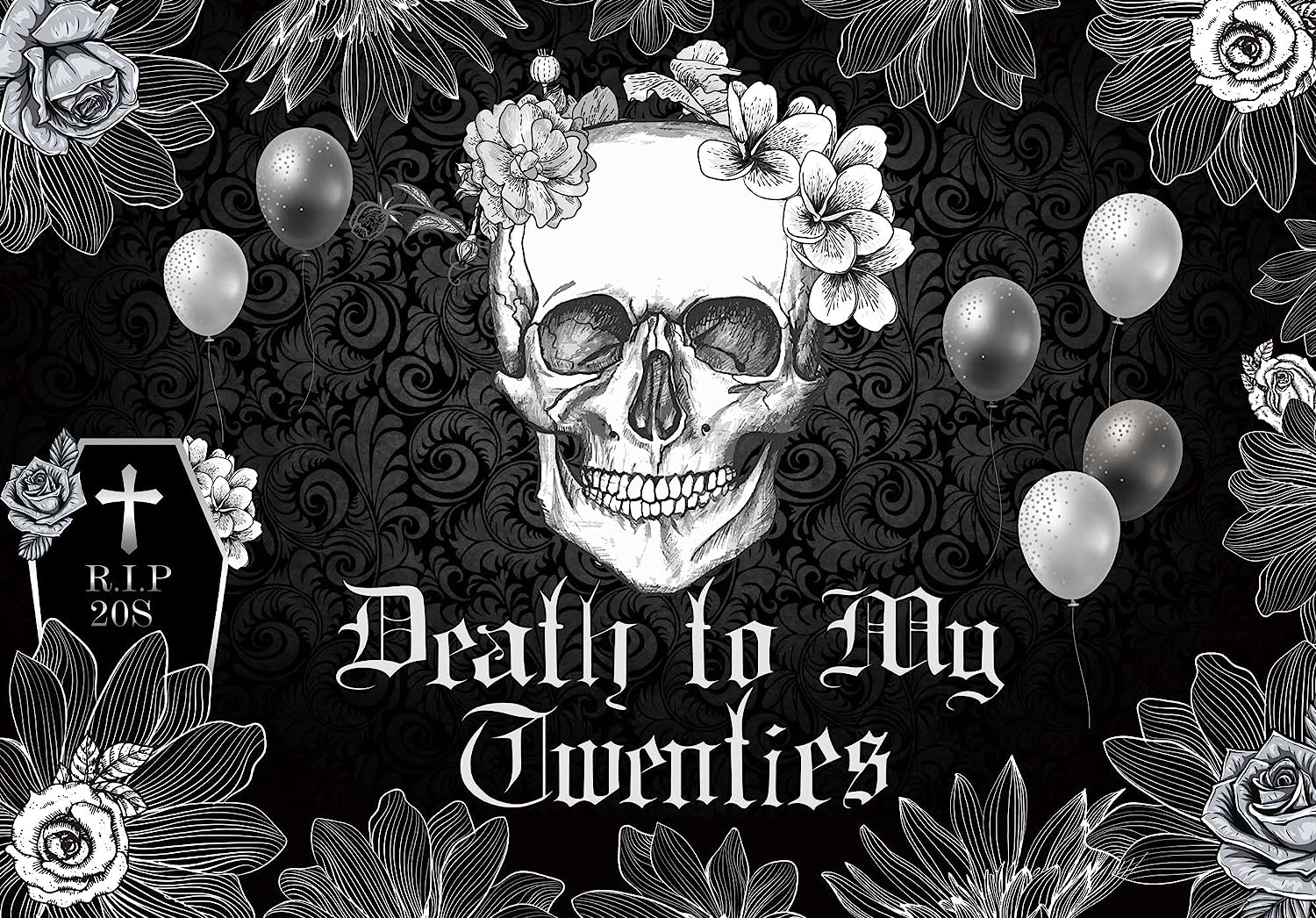 Gothic 30th Birthday Banner | 'My 20s Dead & Buried' Old English Emo Party Decor For Funeral Of Youth Theme - View #8