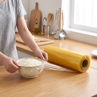 Film alimentaire en PVC jaune de qualité alimentaire avec boîte à découpe intégrée, emballage alimentaire pour la cuisine domestique, OEM, marque privée