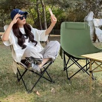 Chaise lune à dossier haut en forme de U, pliable et portable, pour loisirs en extérieur, pique-nique, plage, en acier au carbone, style glamping