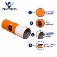 Tunnel pour chat en peluche orange et blanc, pliable, avec ouverture, 2 tailles : 25x80 cm et 25x120 cm
