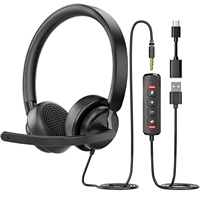 Auriculares con Cable EH10 para Centro de Llamadas con Micrófono con Cancelación de Ruido, Giratorios y Ajustables, Auriculares Telefónicos de Oficina para Videoconferencias