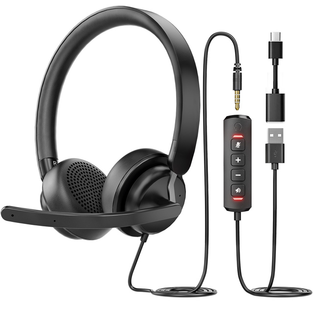 EH10 Call Center Wired Headset with Noise Cancelling Mic Rotatable Adjustable Office Telephone Headphones for Video Conference