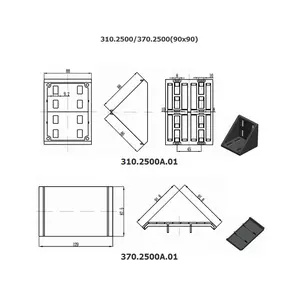 310.2500/370.2500 Werkseitig gelieferter Aluminium profilst ecker größte Größe 90x90 Winkel halterung