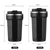 Mug à café isotherme à double paroi de 380 ml en acier inoxydable 304, gobelet portable à couvercle rabattable, gourde réutilisable avec cordon de transport