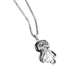 Collier pendentif Octopus pour homme, style Hip Hop, en argent tibétain, forme animal, chaîne de pull, style coréen, tendance, motif visage de fantôme marin - Product Image 5