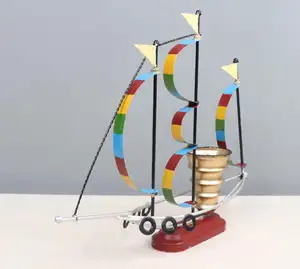 Supporto per penna figurina modello barca a vela in metallo cromato artigianale in ferro con idee brillanti per regali