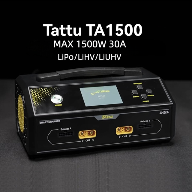 TATTU TA1500 Dual-Channel G-Tech Fast Charging Smart Balance Charger MAX 1500W 30A for 6-14S LiPo/LiHV/LiUHV Soft Pack Tattu