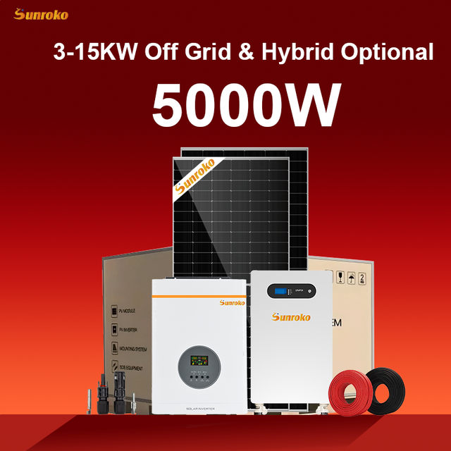 Sunroko off Grid Solar Photovoltaic System Complete 3000w 6kw 10kw 15kw All in One Hybrid Solar Syorage System