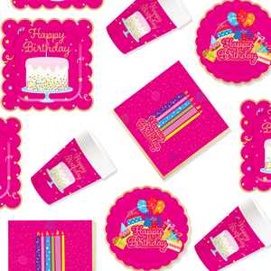 DAMAI Hot Pink Happy Birthday Party Theme Table Decorations Kit Disposable <b>Paper</b> Plates Banner Napkin Party Tableware Set - Product Image 4