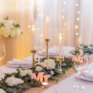 Set of 3 Gold Wedding Party Table Candelabra Centerpiece <strong>Lotus</strong> Lantern <strong>Candle</strong> <strong>Holder</strong> <strong>Candle</strong> Stick Taper <strong>Holders</strong> with Glass Cover - Product Image 1
