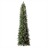 Stock T-128 2,1 m Arbre de Noël artificiel en PE, style crayon, avec éclairage LED automatique, aiguilles de pin vertes, pour intérieur