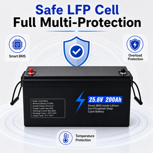 Batterie LiFePO4 5,12 kWh 25,6 V 200 Ah à décharge profonde pour système solaire domestique hors réseau et camping-car - Product Image 4
