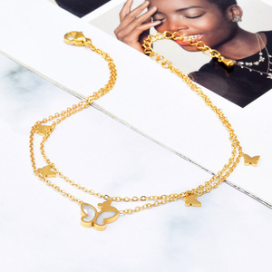 Cheville en acier inoxydable plaqué or 18 carats avec double papillon en coquille blanche, ne ternit pas, tendance - Product Image 2
