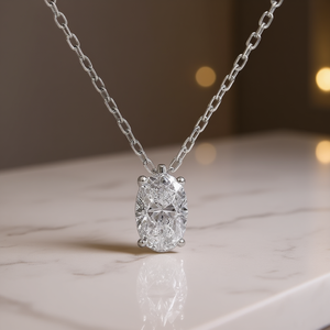 Collier en or blanc XL1387 avec diamant ovale, couleur D naturelle, certifié GIA, bijoux de fiançailles classiques pour femmes - Product Image 2