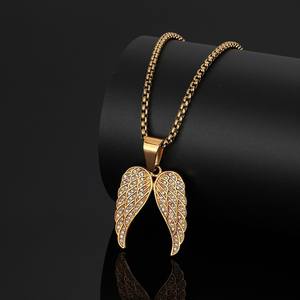 Liontin berlapis emas sayap berlian penuh perhiasan Hip-hop asli pabrik titik grosir baja Titanium liontin - Product Image 1
