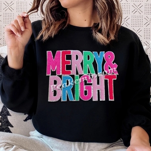 Patch Ricamata a Mano 'MERRY & BRIGHT' in Ciniglia <span class=keywords><strong>con</strong></span> Bordi Argentati e Perline su Tela Personalizzabile in Vari Colori - Product Image 2