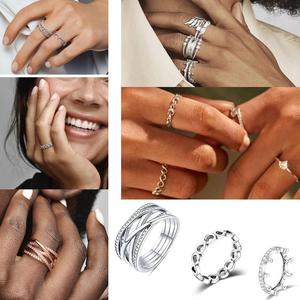 Anillo de Boda de Lujo para Mujer, Original, Brillante, 100% Plata de Ley 925, Chapado en Platino, con Circonita, Sol, Luna, Pluma, Lazo y Corazón - Product Image 6