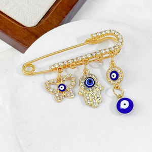 NYY Islam 5 cm 5 boucles Perle Sécurité Rose Bleu Cristal Strass Épingle avec boucle Petite Broche Épingles pour bébé Bijoux pour bébé - Product Image 5